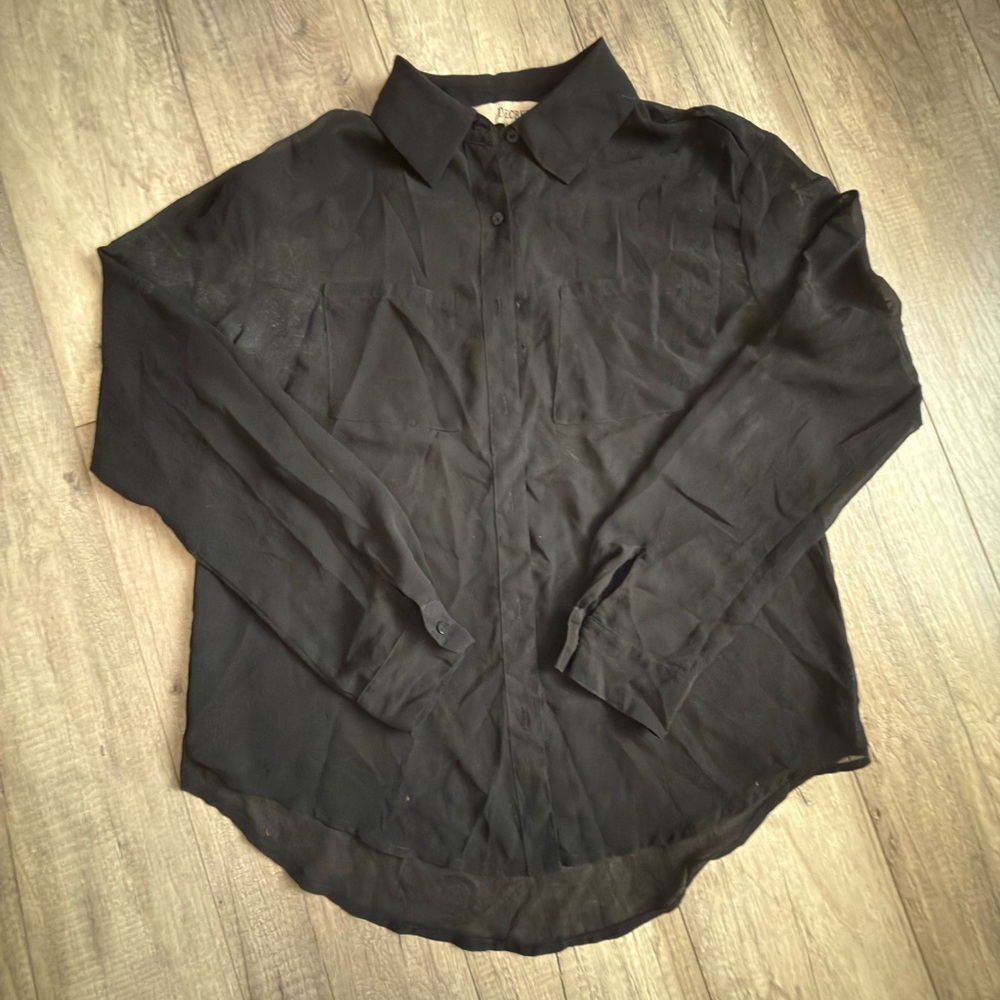 Black Sheer Button Down Top